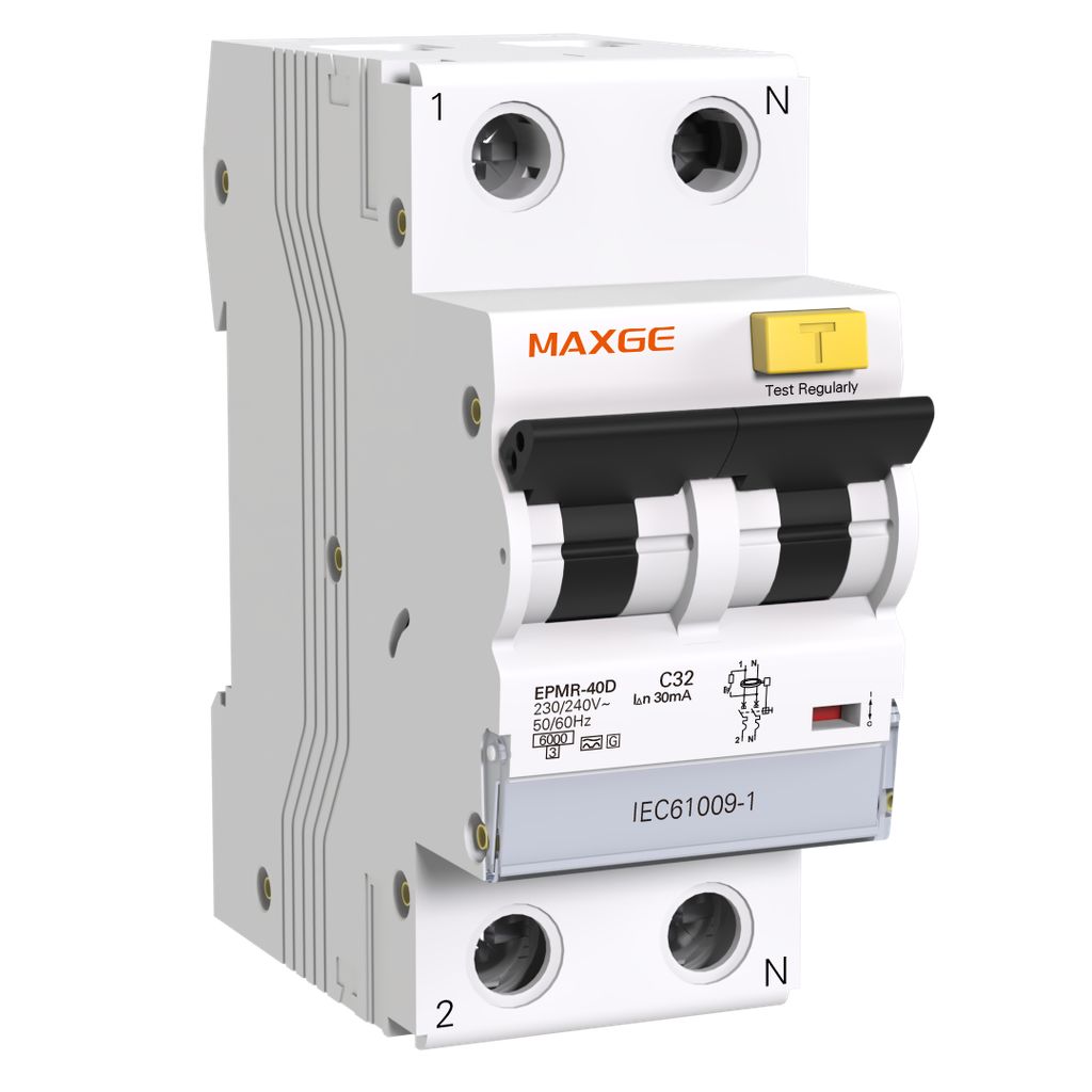 EPMR40D Interruptor combinado (clase AC, A y A+G) interruptor combinado RCBO 6kA 2 módulos MAXGE